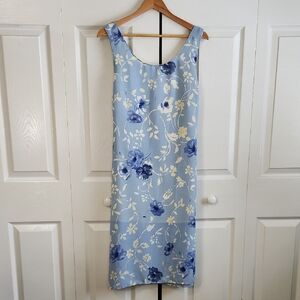 Y2K Vintage Studio Blue Floral Slip Dress Size 12 Tie Back Coquette Fairy Slits